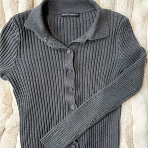 Brandy Melville Charcoal Ribbed Cardigan